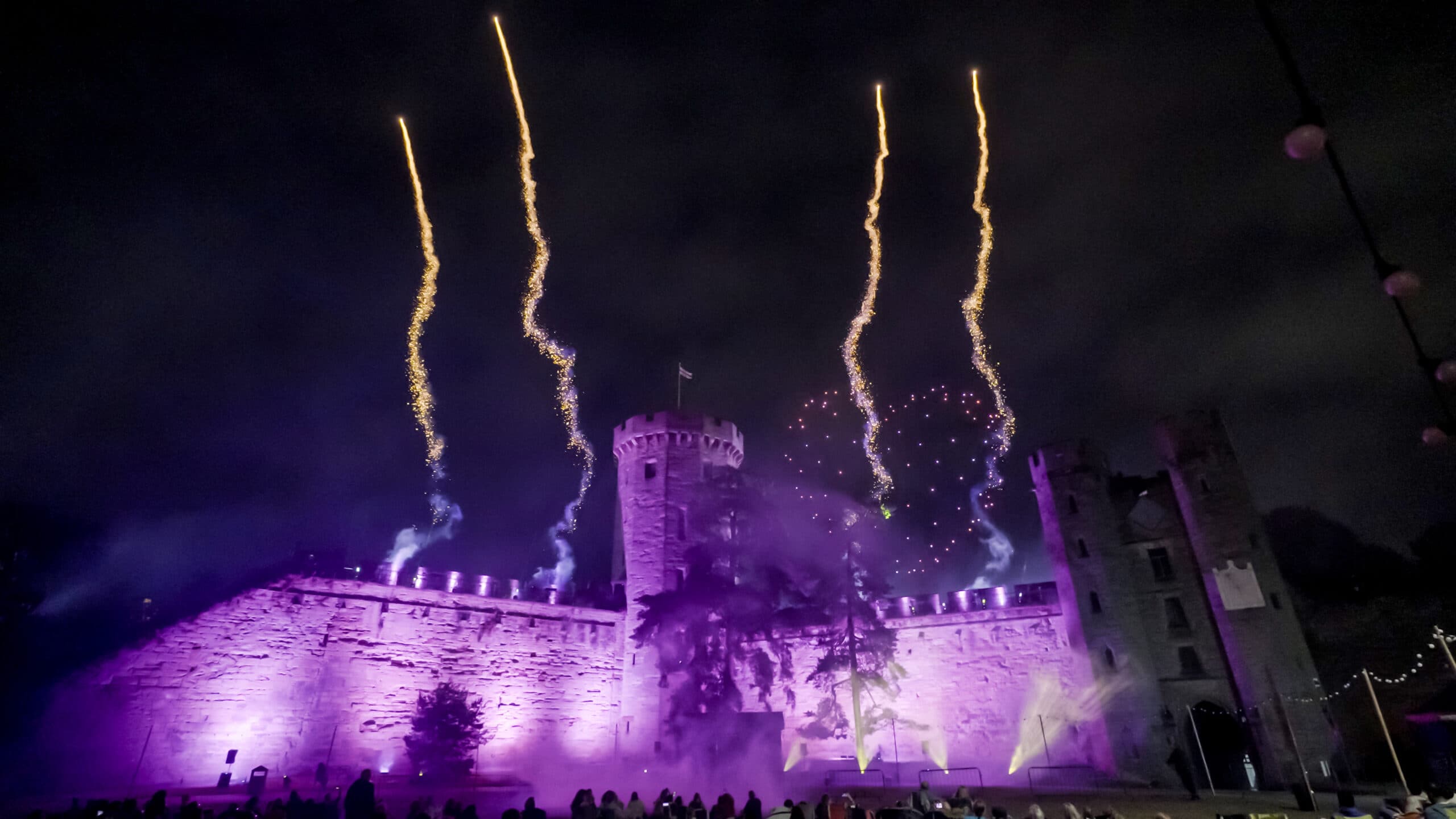 Heart formation with fireworks